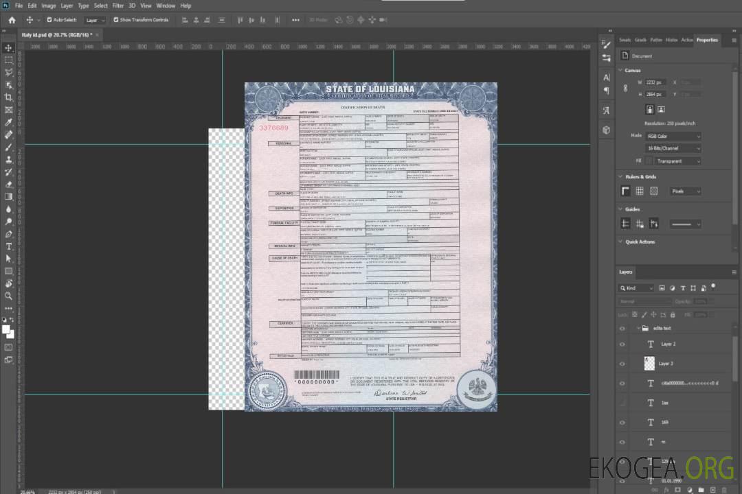 Acte de décès en Louisiane aux États-Unis template